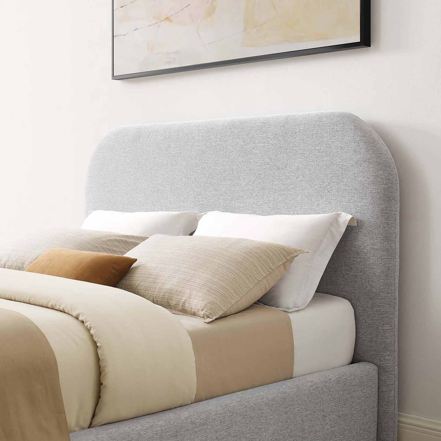 Modway Keynote Modern Queen Bed Frame with Curve Shaped Headboard in Heathered Weave Light Gray, Woven Heathered Fabric Upholstery, Queen Size Platform Bed, Soft Cloud Bed Frame, No Box Spring Needed