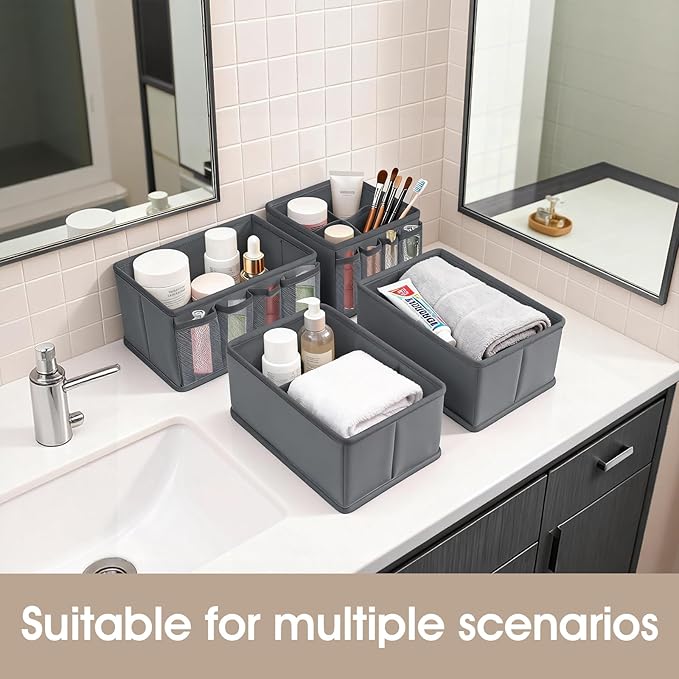 Cosmetic Storage Bins Makeup Organizer, Adjustable Multifunction Storage Box Desk Drawer Divider for Makeup Brushes, Bathroom Countertop or Dresser, Set of 4