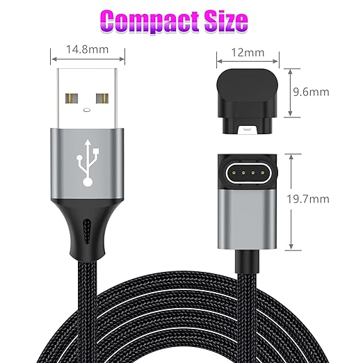 AGVEE 6.6ft Charger for Garmin Watch, L-Shape Charging Cable for Fenix, Forerunner, Vivoactive, Instinct, Venu, Tactix, Approach, D2, Quatix Series, Right Angle Braided, Dark Gray