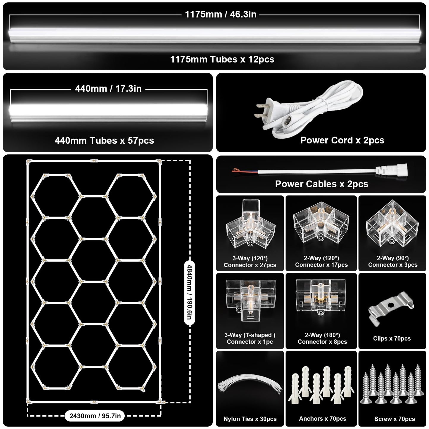 BRILLIHOOD Hexagon Garage Lights Honeycomb LED Hex Light, 672W, 80640LM, 6500K Super Bright, 14 Grid Systems Car Detailing Lights with Rectangular Frame for Garage Warehouse Workshop Basement Gym