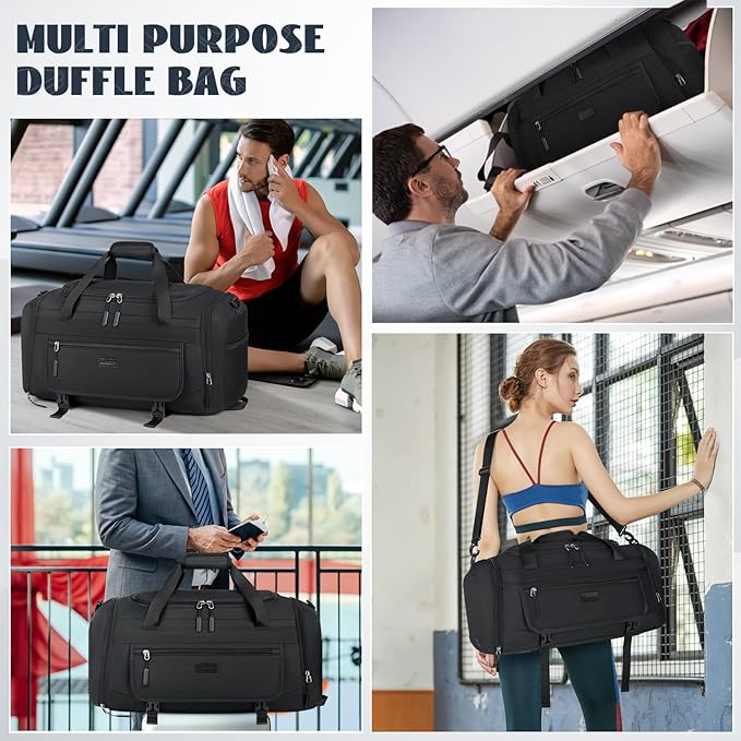 IGOLUMON Gym Bag for Men 40L Sports Duffel Bags Gym Duffle Bag Women with Shoe Compartment & Wet Pocket Water Resistant Travel Duffel Bag Lightweight Weekender Overnight Bag Black