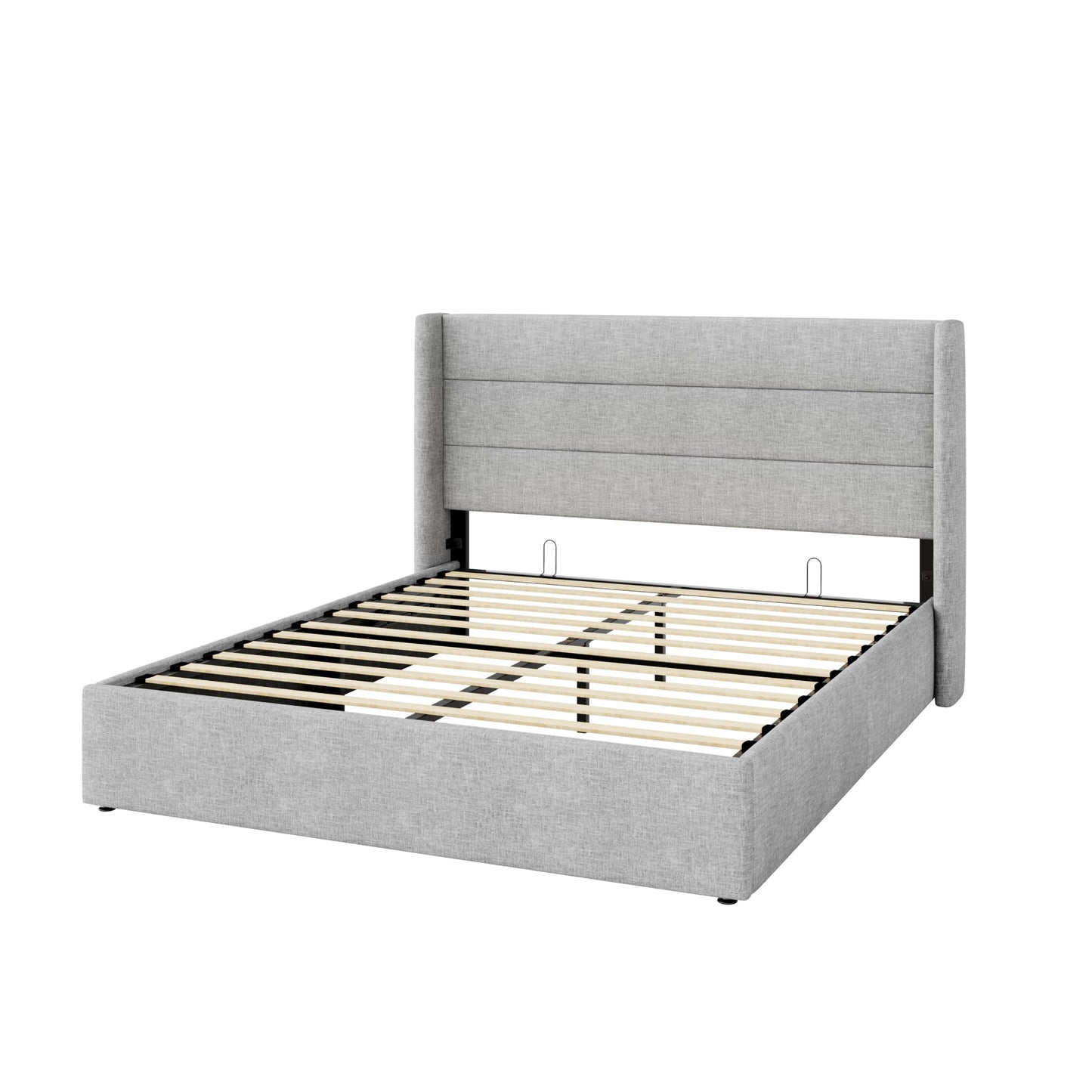 SHA CERLIN Queen Size Lift Up Storage Bed/Modern Wingback Headboard/Upholstered Platform Bed Frame/Hydraulic Storage/No Box Spring Needed/Wood Slats Support/Light Grey