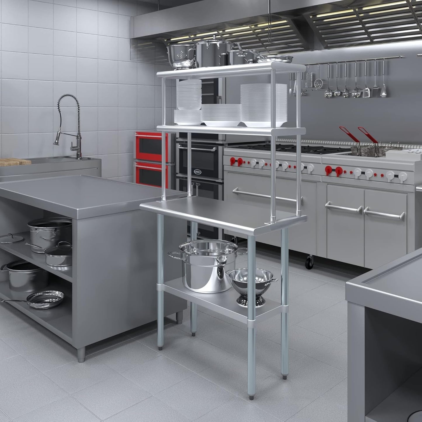 KPS Commercial Stainless Steel Work Prep Table 18" x 30" with 12" x 30" Double Overshelf | NSF Certified | Adjustable Undershelf & Fixed Top Shelf β Kitchen & Utility Use