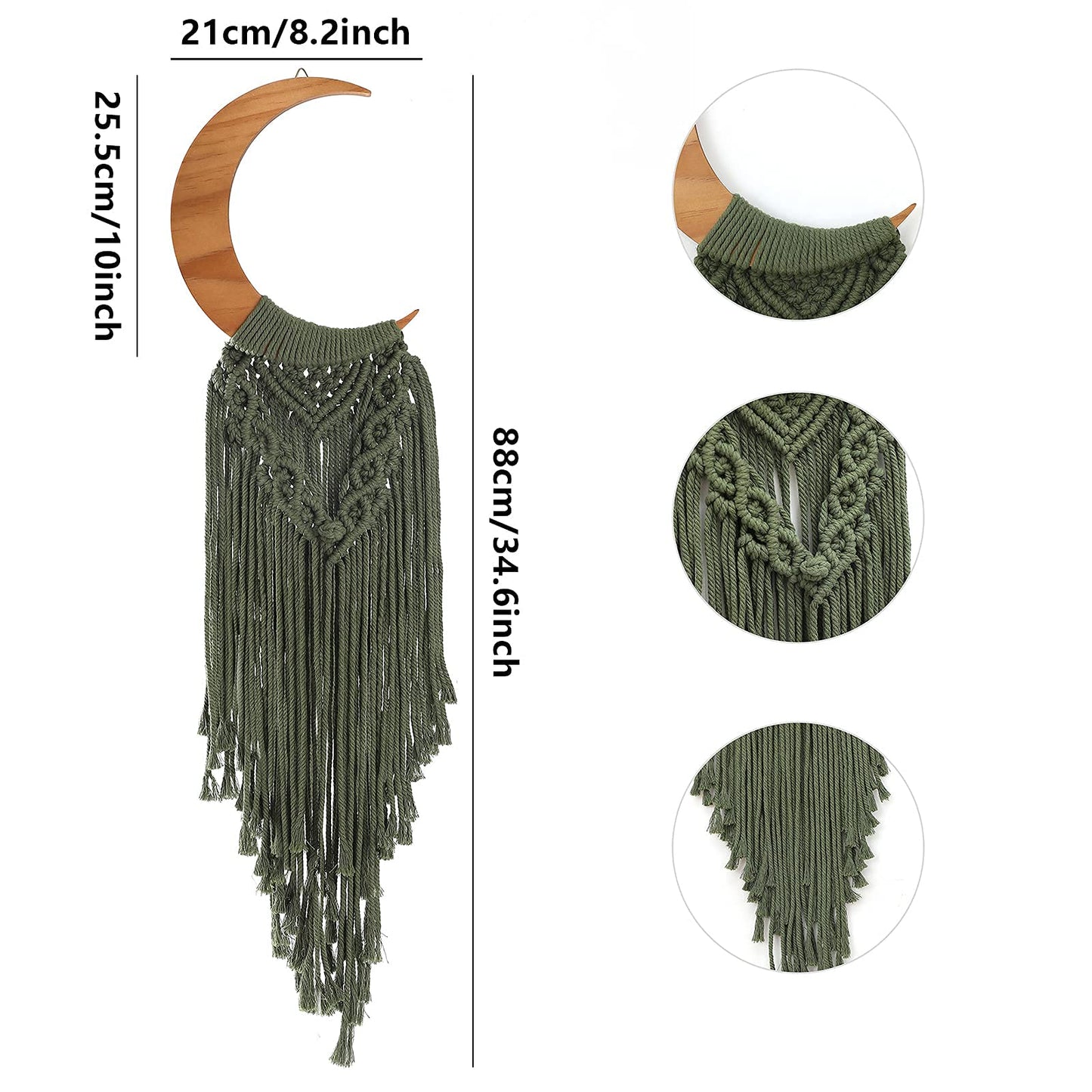 ANROYE Macrame Wall Hanging Boho Moon Decor, Bohemian Crescent Wooden Ornament with Long Tassel, Handmade Unique Wood Tapestry Home Decoration Wall Art Gift for Dorm Bedroom Nursery Living Room