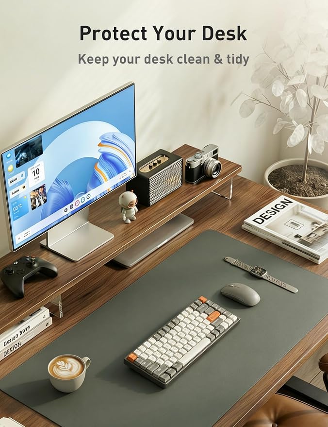 Aothia Faux Leather Desk Mat - Non-Slip PU Leather Desk Blotter, Waterproof Writing Surface, Large Desk Pad for Office & Home (Jungle Green, 55" x 17")