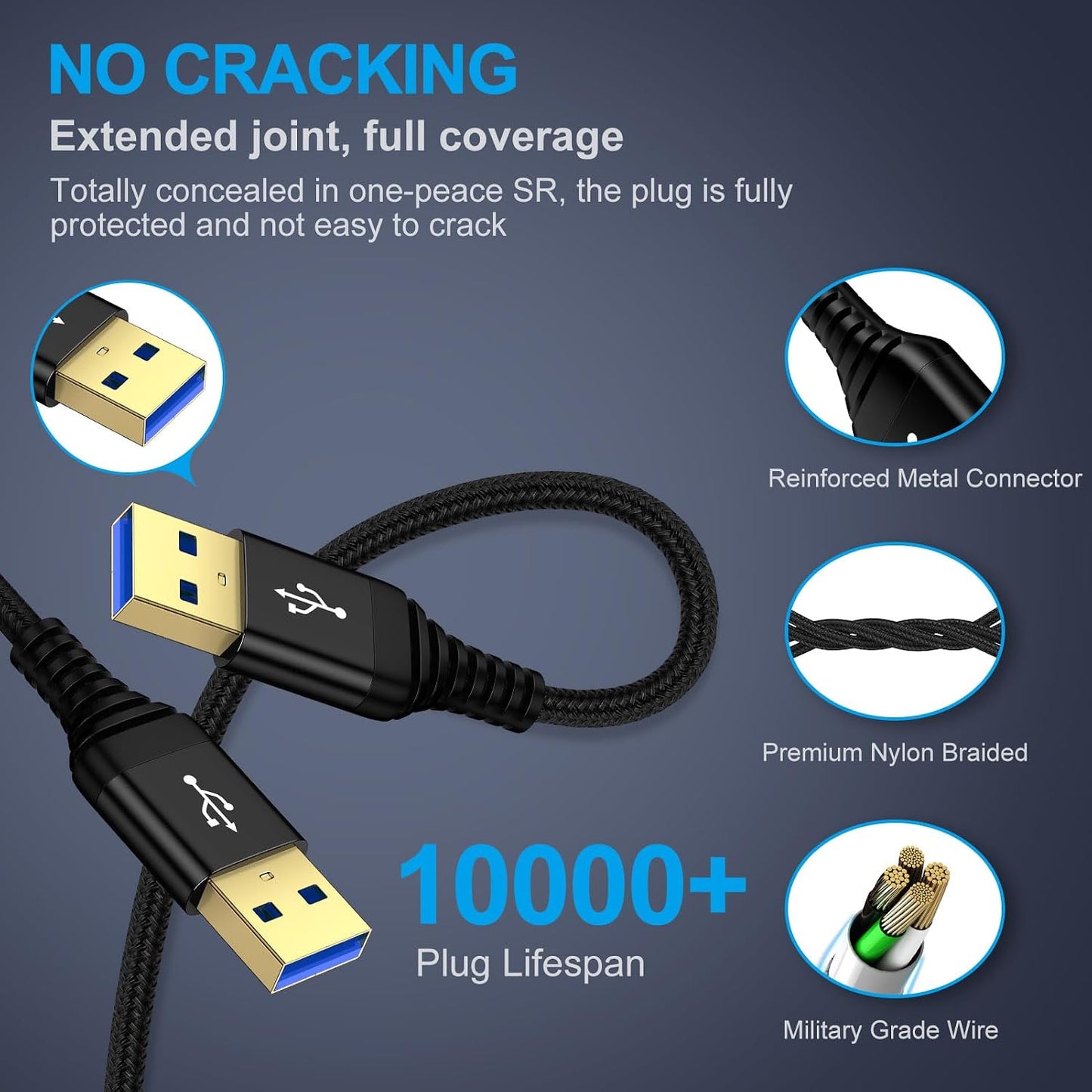 3.0 6 Bar,Monitor,USB3.0 Hub,Projector,Set USB A to A, FT, Male to Male Cable Double End USB Cord Data Transfer Cord