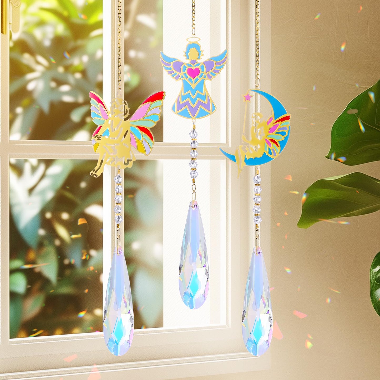 Crystal Sun Catcher Angel Rainbow Maker Hanging Suncatchers Window Decor Christmas Ornaments for Tree Gift for Mom Women Set of 3