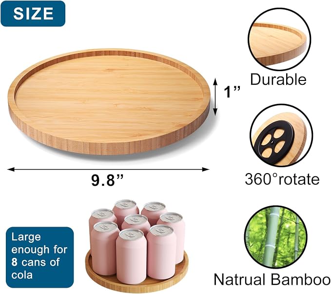 VERTORGAN Lazy Susan Organizer for Kitchen,Bamboo Turntable for Cabinet,Pantry,Vanity,Middle(Natural)