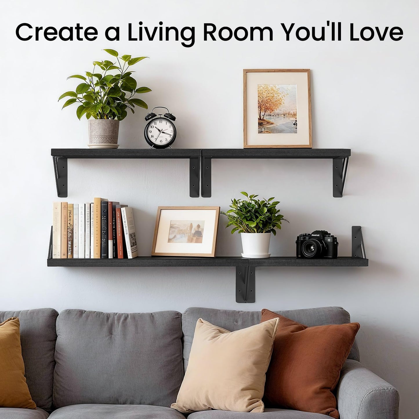 BAYKA Wall Mounted Floating Shelves, Wood Floating Wall Shelf for Books & Decor, Small Space-Saving Display & Organizer(Black,Set of 3)