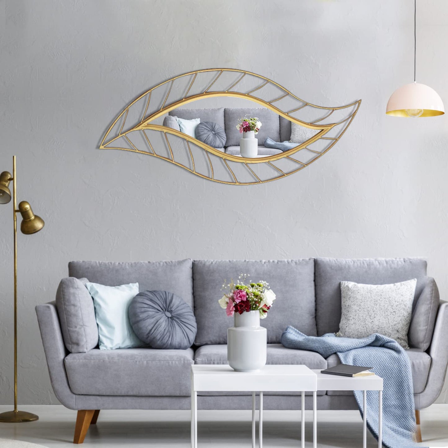 ironsmithn Leaf Teardrop Mirror, Gold Decorative Wall Mirror with Metal Frame, 45" x 18.5" Wall Mounted Mirrors for Bathroom Vanity Living Room Bedroom Fireplace
