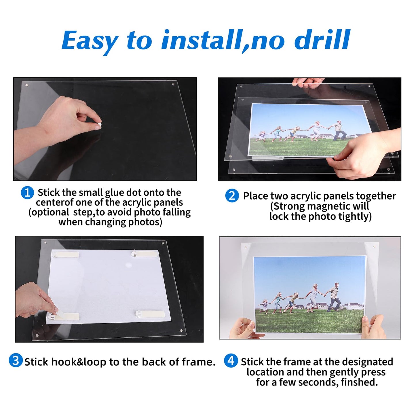 JUOIFIP 12x16 Acrylic Picture Frame, No Drill Wall Mounted Frameless Photo Frames, Self Adhesive Clear Magnetic Frames for Poster Artworks Diploma Certificate
