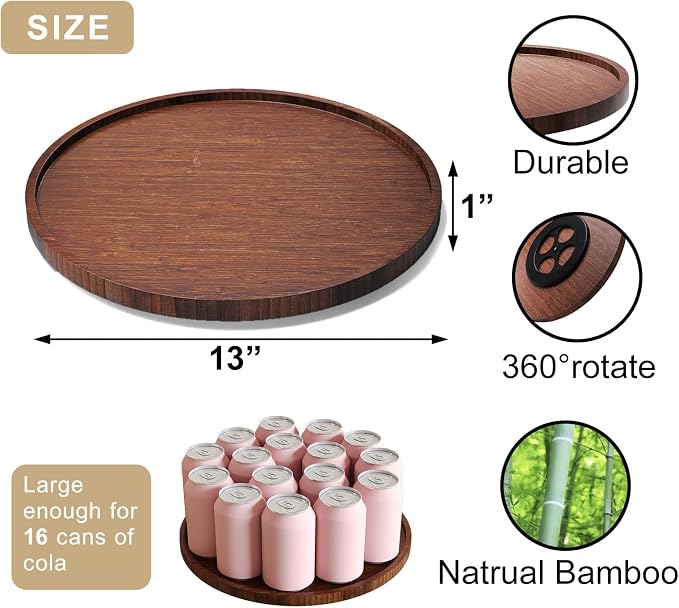 VERTORGAN Lazy Susan Organizer for Kitchen,Bamboo Turntable for Cabinet,Pantry,Vanity,Large(Brown)