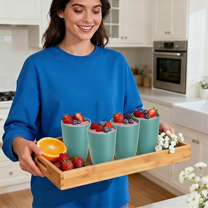 20 OZ Large Wheat Straw Cups Set of 6, Unbreakable Reusable Plastic Cup Alternative, Dishwasher Safe Drinking Cups & Tumblers for Kitchen, Outdoor, Green