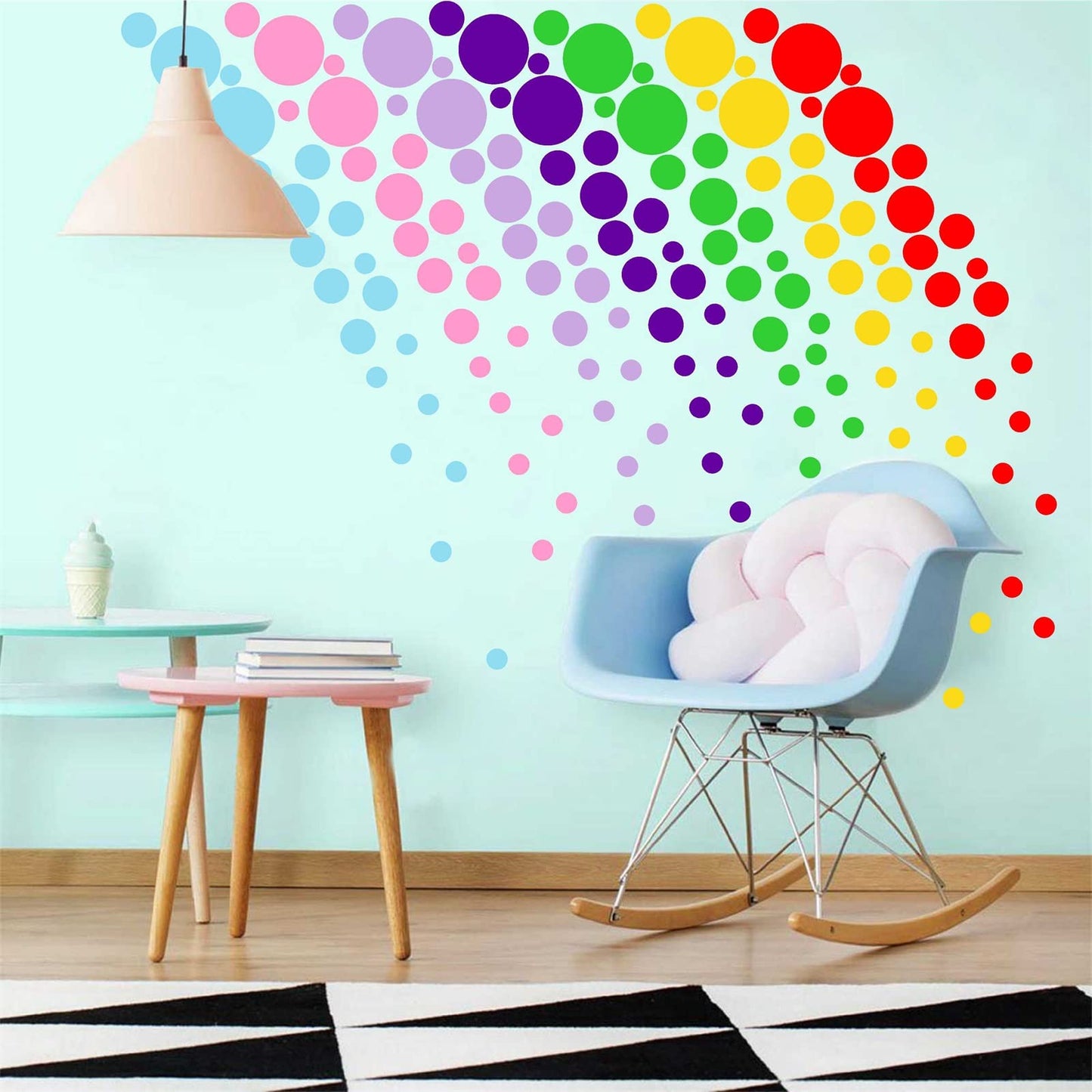 Polka Dots Wall Decal Christmas Wall Decals Lime Green Red Vinyl Stickers Dots Decals Living Room Art Murals Xmas Home Decoration Indoor Rainbow Christmas Circle Stickers Peel and Stick Decal