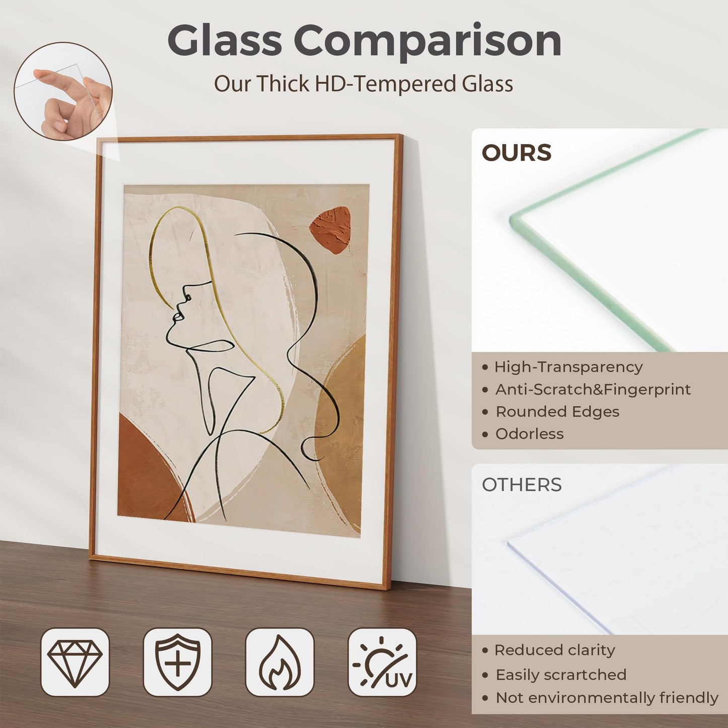 Fun Memories 4x6 Picture Frame, Natural Solid Teak Wood Photo Frame with HD Tempered Glass, Modern Simple 4x6 Wooden Frame Matted to 3.5x5, Wall or Tabletop Display