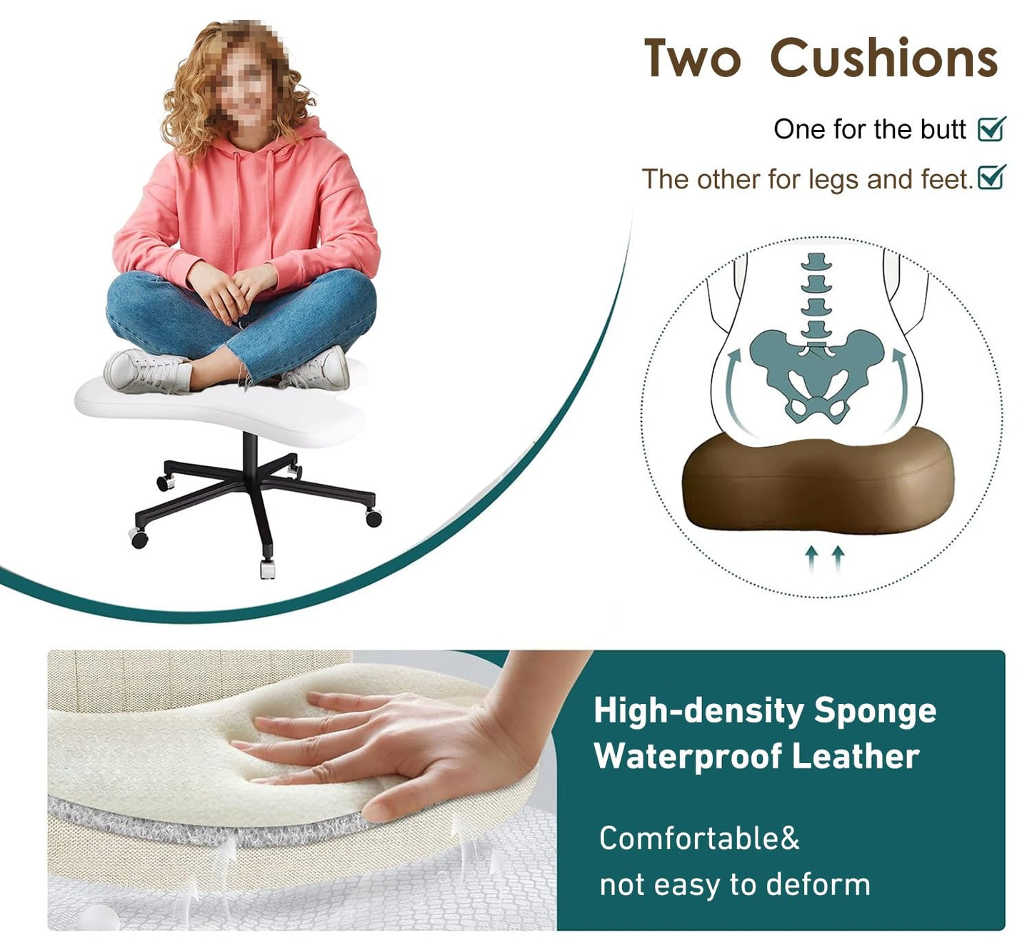 Cross Kneeling Meditation Chair,Ergonomic Office Chair Cross Legged Office Chair Ergonomic Kneeling Chair on Wheels, Armless 2 Cushions Orthopedic Chairs for Office Home Bedroom, Height-Adju