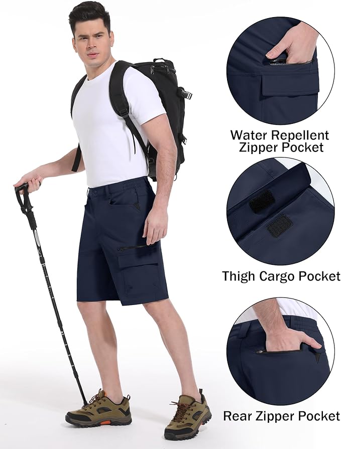 CRYSULLY Men's Hiking Cargo Shorts Outdoor Summer Lightweight Quick Dry Work Casual Shorts with 5 Zipper Pockets
