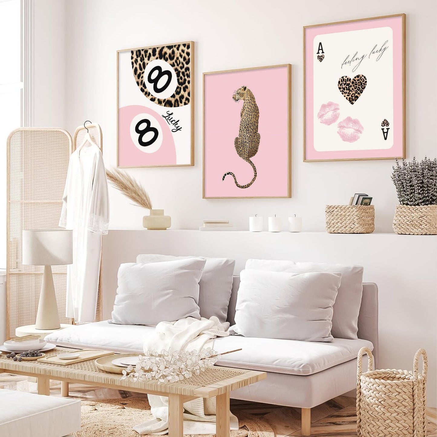 Lhoiplme Cheetah Trendy Wall Art Preppy Leopard Canvas Print Cheetah Room Wall Decor 8 Ball Poster Y2k Pink Coquette Luxury Print Lucky Aesthetic Fashion Pictures for Bedroom 12x16x3 Inch Unframed