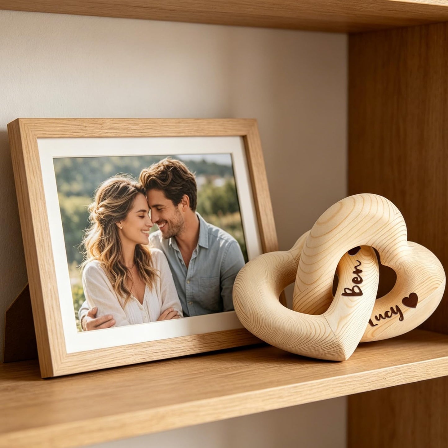 Personalized Wooden Hearts with Names โ Infinity Heart Sculpture, Custom Laser Engraved Wooden Hearts for Couples, Romantic Wedding & Anniversary Keepsake, Sentimental Home Dรฉcor Accents