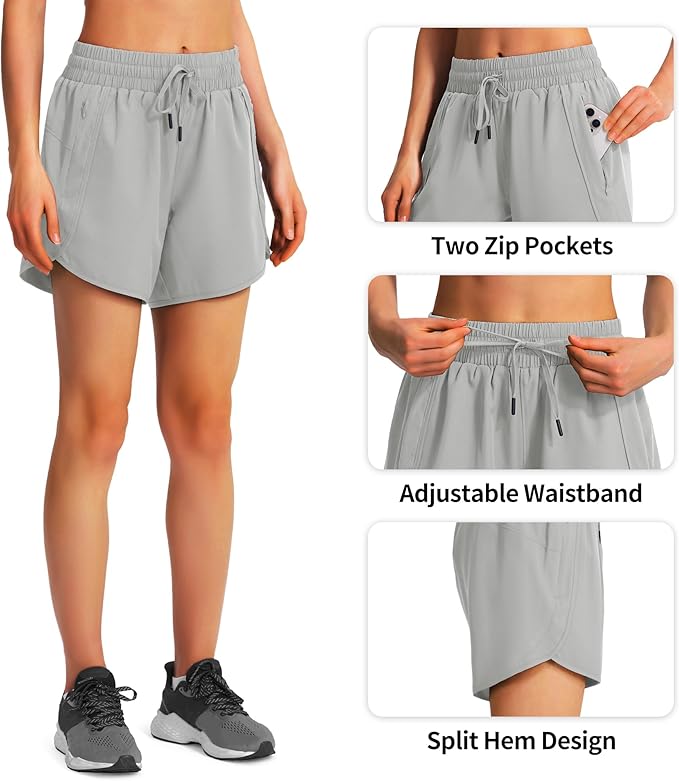 Ksmien Women's 5" Athletic Running Shorts Quick Dry Lightweight Workout Gym Shorts with Zipper Pockets UPF 50+