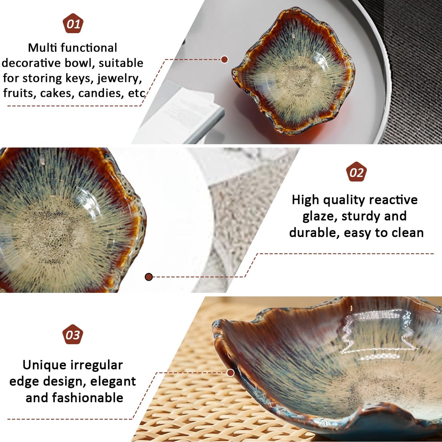WBXZIXN 8" Ceramic Decorative Bowl,Irregular Rim Reactive Glaze Key Bowl For Entryway Table,Handcrafted Purse Catch All Bowls,Japanese Style Fruit Bowls For Tabletop or Home Decor
