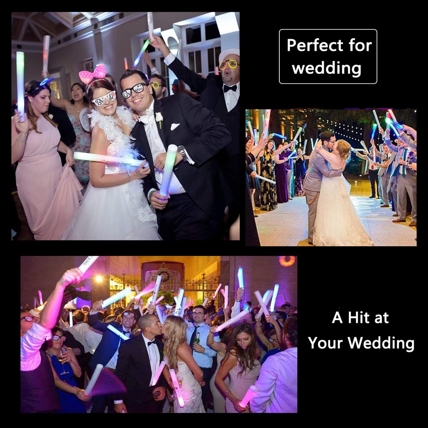 ColorHome Glow Sticks Bulk 150 Pcs - Light up Foam Sticks with 3 Modes Colorful Flashing Effect, Led Lights Glow in The Dark Party Supplies for Wedding Concert Raves Halloween Christmas