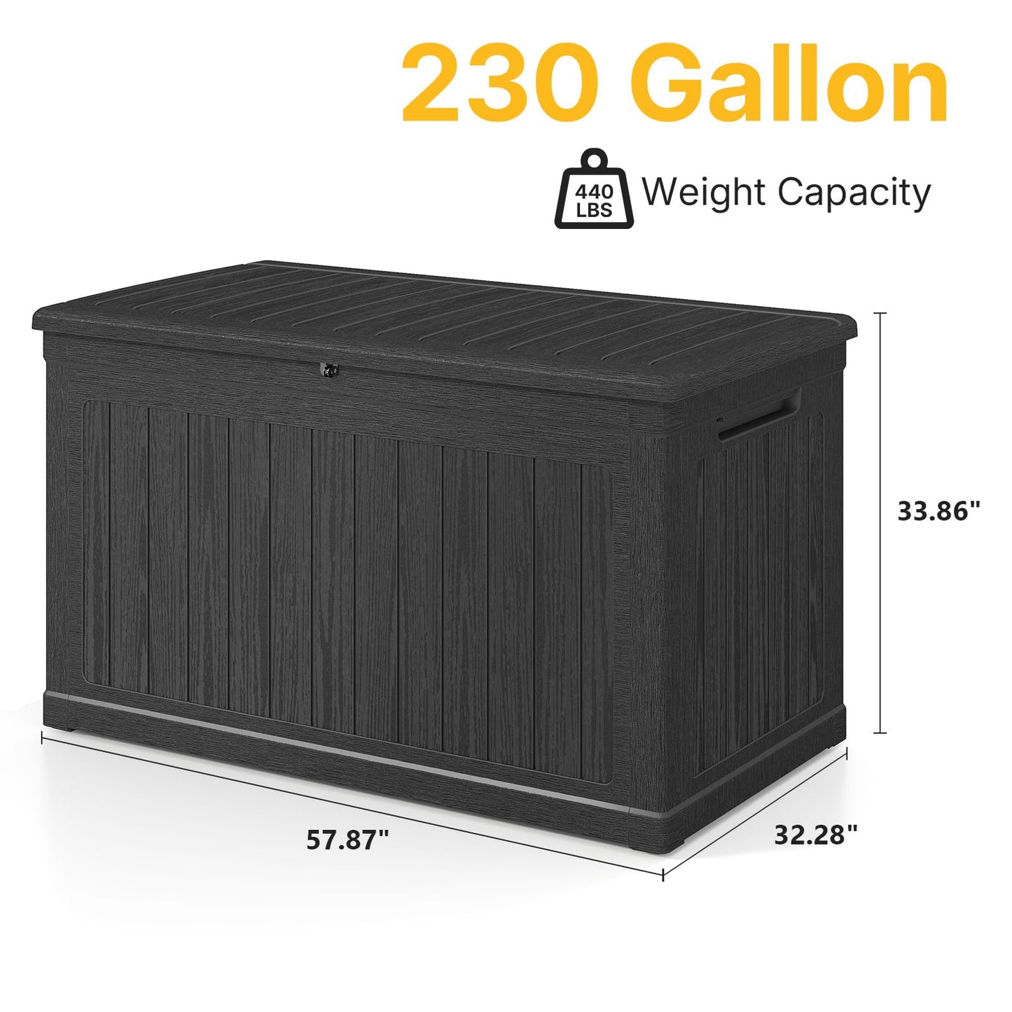 Skepphlay 230 Gallon Deck Box Extra Large, Outdoor Storage Box Lockable, Patio Storage Box Waterproof and UV Resistant, 1000lbs Load Capacity for Garden, Patio, Pool (Black)