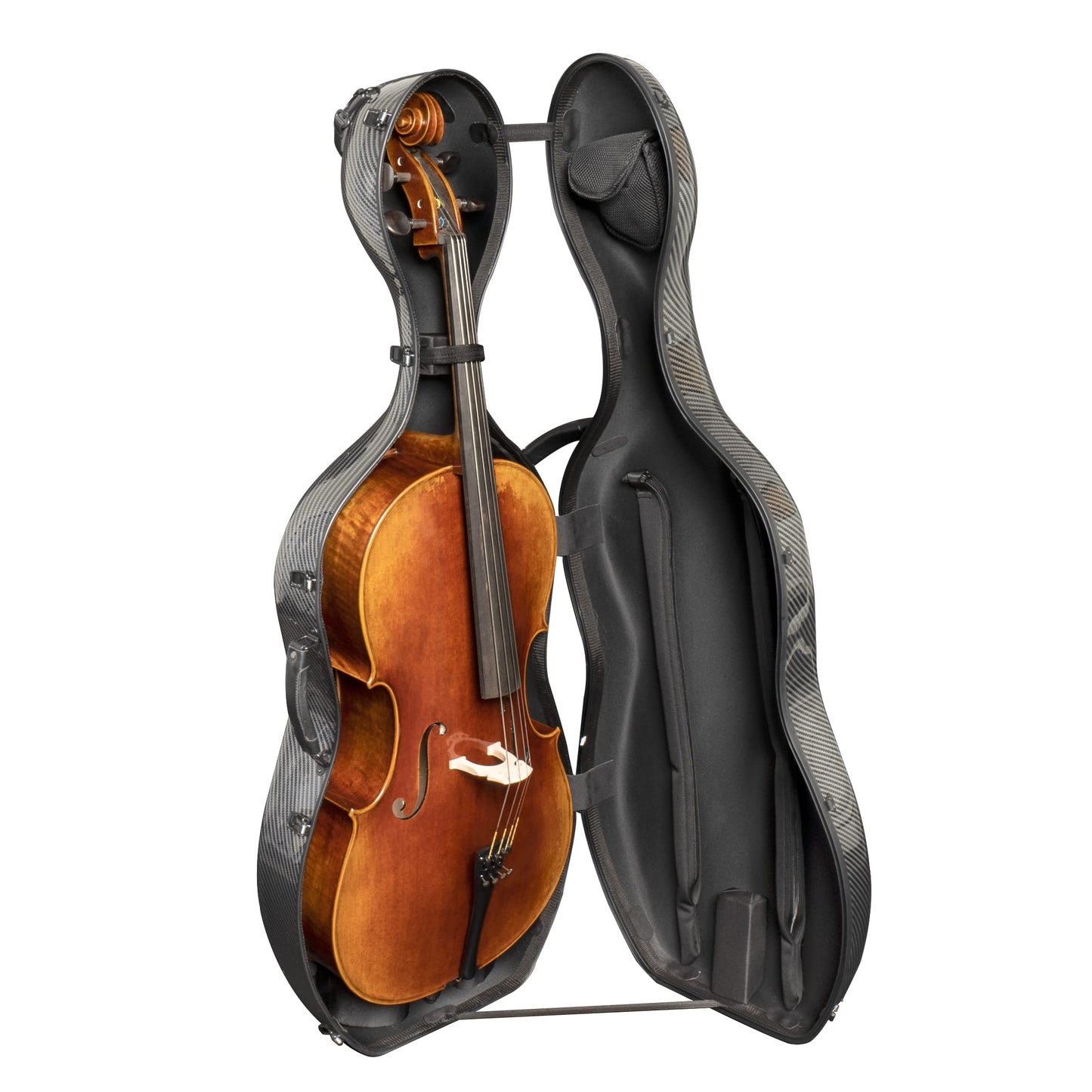 MI&VI Forte Series Hard Cello Case (Full Size) with Wheels β Polycarbonate Tough Shell Case for 4/4 Sized Cellos (Silver)