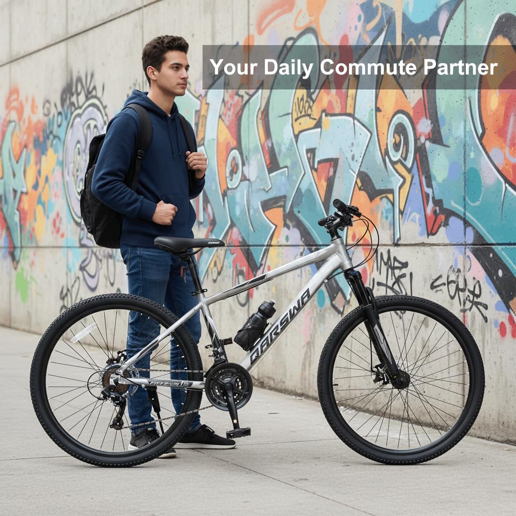 QARSWA 27.5 Inch Mountain Bike for Men and Women, Lightweight Aluminum Frame MTB with Dual Disc Brakes & 21-Speed Trigger Shifter, Comfort Foam Seat Adult Bicycle for Trail & Outdoor Riding,Black