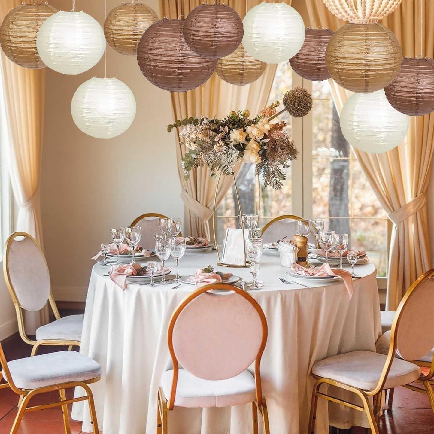Brown,Cream,Tan Paper Lanterns 12 Pack, Hanging Round Paper Lanterns Decorative for Graduation Baby Shower Wedding Birthday Family Parties 