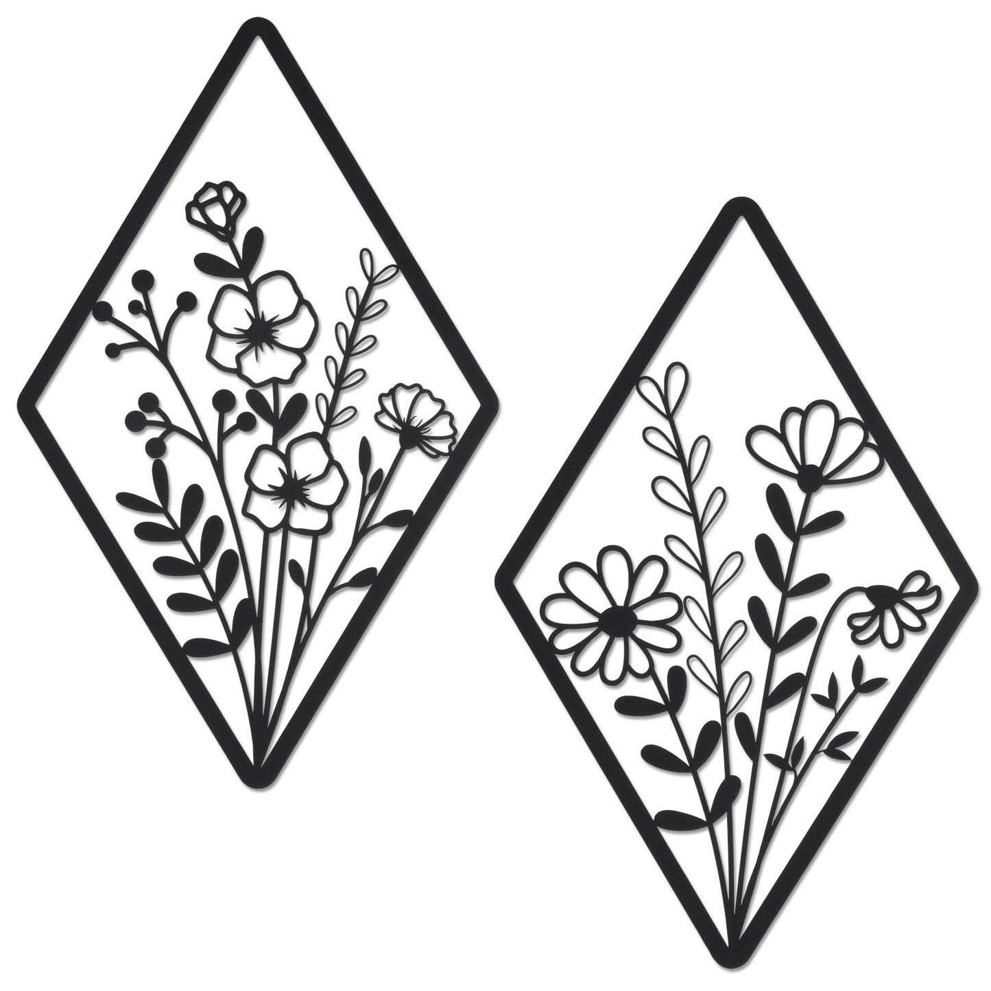 PullCrease 2 Pcs Metal Wall Art, Metal Flower Wall Decor, Modern Floral Art for Living Room, Bedroom, Bathroom, Rustic Farmhouse Decor, Sculpture Kitchen Decoration (Black)