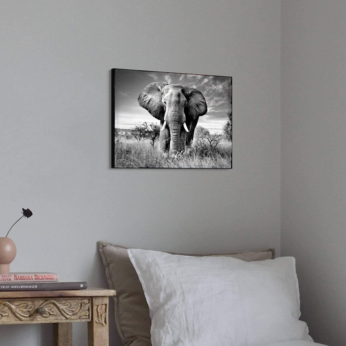 SunFlax Wild Elephant Canvas Wall Art: African Animals Picture Safari Landscape Painting Modern Artwork Black and White Print for Living Room Bedroom Bathroom Ready to Hang