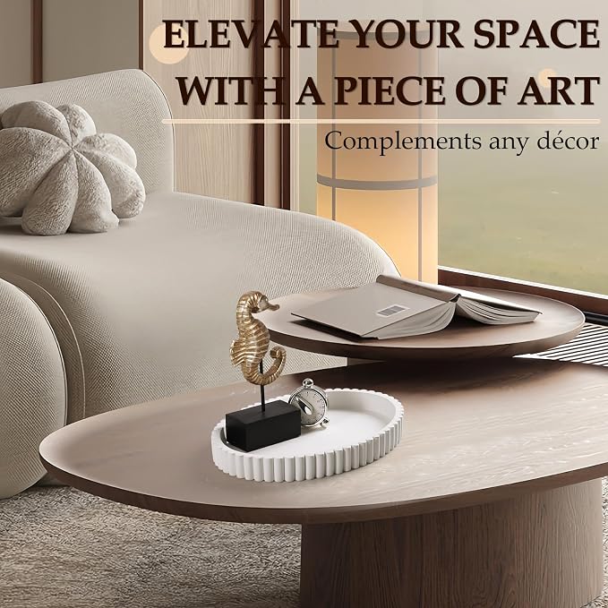 Oval Tray for Coffee Table Decor, 13" Concrete Tray, Table Centerpieces Decorative Trays for Home Decor, Modern Decorative Trays for Coffee Tables, Centerpiece Trays, White