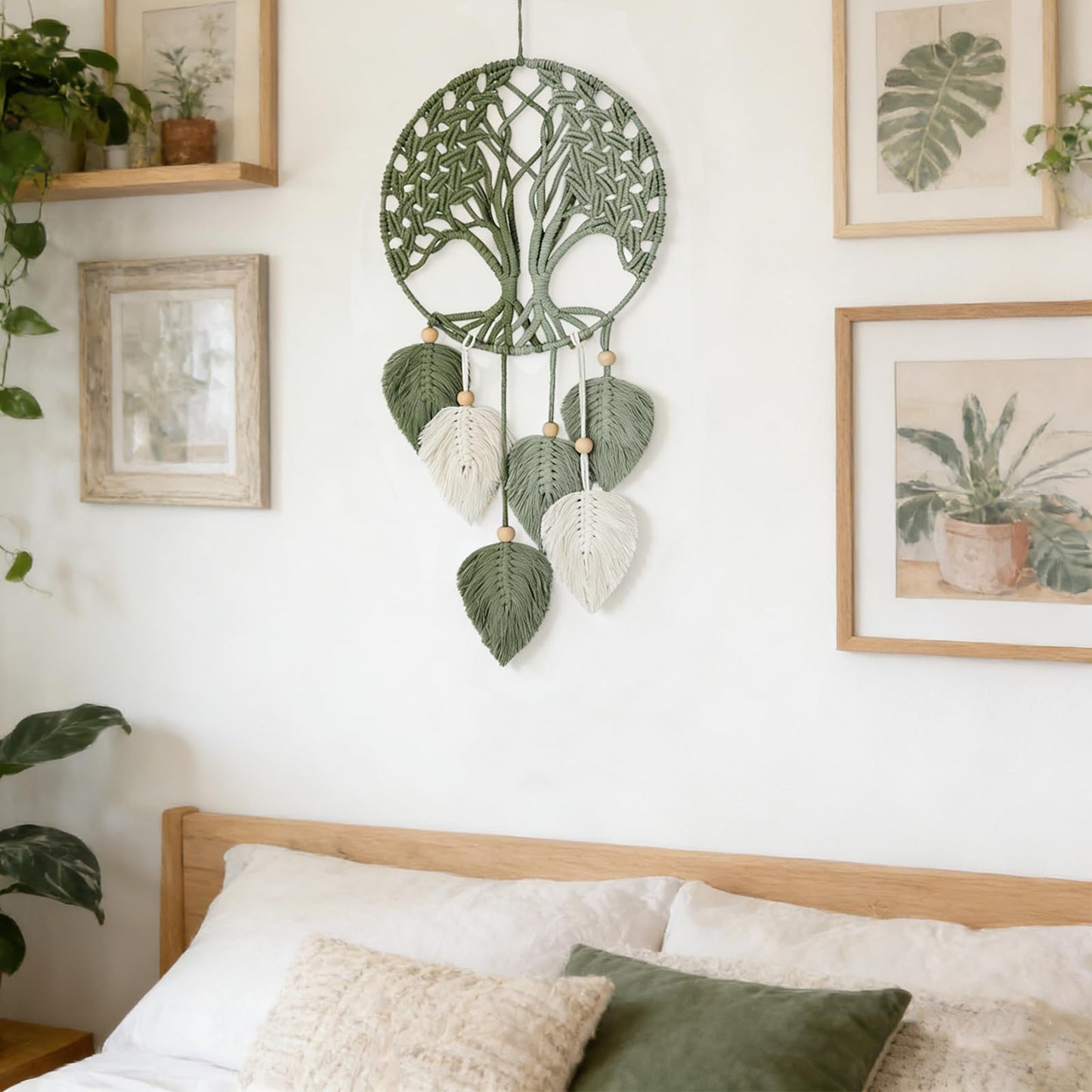 GYHPD Finished Macrame Green Leaves Tree Of Life, No Weaving Required, Boho Wall Decor, Handmade Home Decor, New Home Gift, Unique Decor Art, Handmade Enthusiast Gift for Home Living Room Bedroom