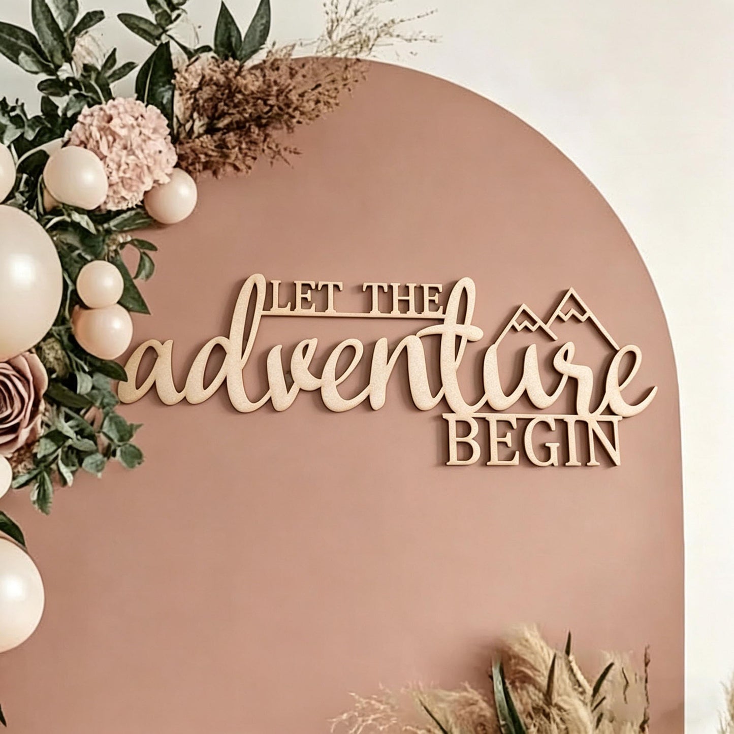 Let the Adventure Begin Sign for Backdrop,Wooden Baby Shower Party Decal Sign for Outdoor Adventure Baby Shower,Woodland Theme Party Decorations