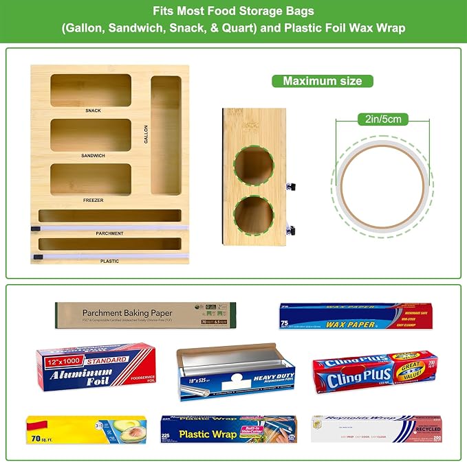MSJGA Magnetic Food Bag Storage Organizer for Drawer or Refrigerator, Compatible with Gallon,Quart, Sandwich, Snack & Variety Size Bags