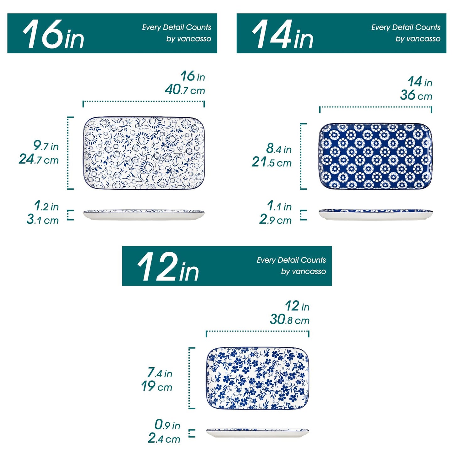 vancasso Porcelain Serving Platters Set of 3, Serving Trays for Party, Serving Dishes for Entertaining, Ceramic Trays for Serving Food, 16"/14"/12" Inch, Series SELENE