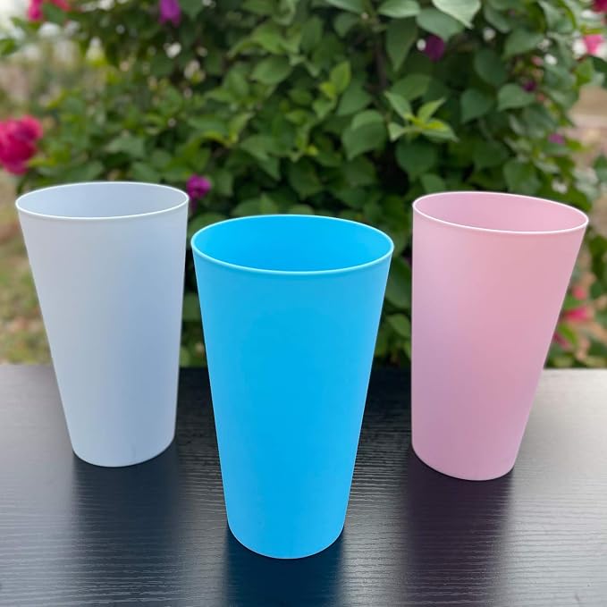 AOYITE 32 ounce Reusable Plastic Tumblers Set, BPA-Free and Dishwasher Safe Drinking Cups, Kids Glasses Set of 12 in 6 Assorted Colors For Indoor Outdoor Use