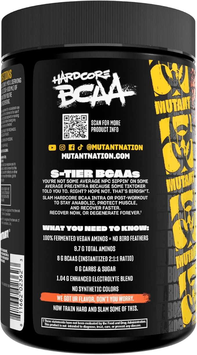 Mutant Hardcore BCAA - Pre, Intra or Post Workout ??BCAA Next Level branched-Chain Amino Acids Supplement ??Hydration + Recovery - 30 Serving - Mango