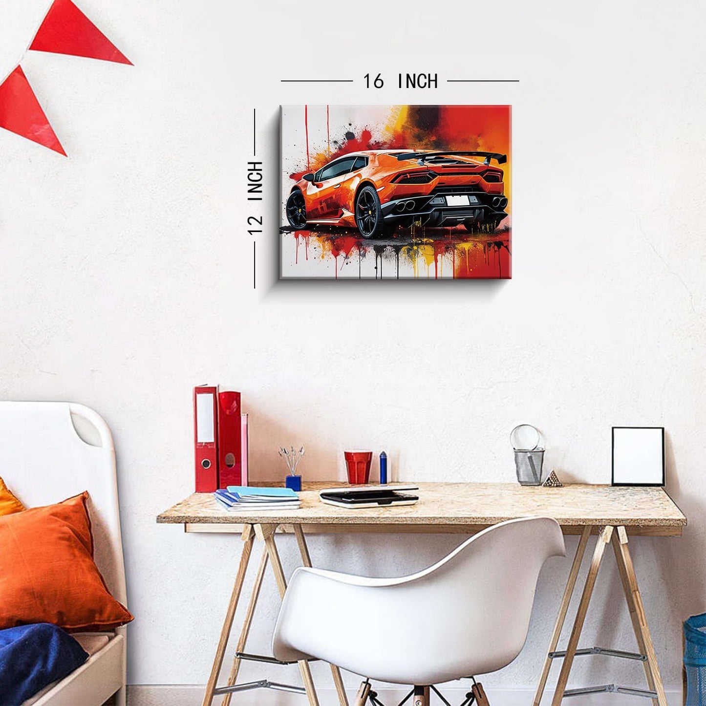 Abstract Graffiti Supercar Art Canvas Print, Framed 12x16 inch, Modern Automotive Wall Art for Car Lover's Man Cave