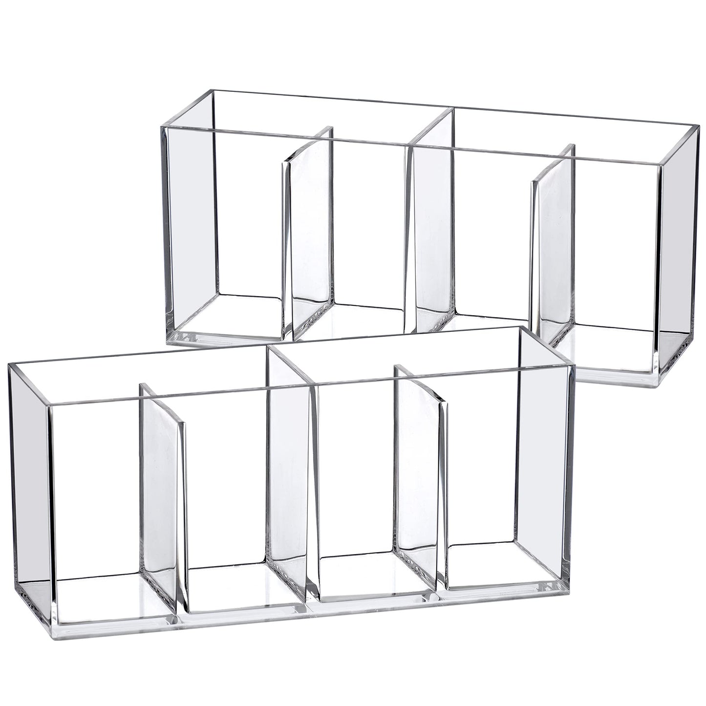 Amazing Abby - Glamour - 2-Pack Acrylic 4-Compartment Makeup Organizer, Transparent Plastic Makeup Brush Holder, Perfect Bathroom Vanity Storage Solution for Makeup Brushes, Eyebrow Pencils, and More