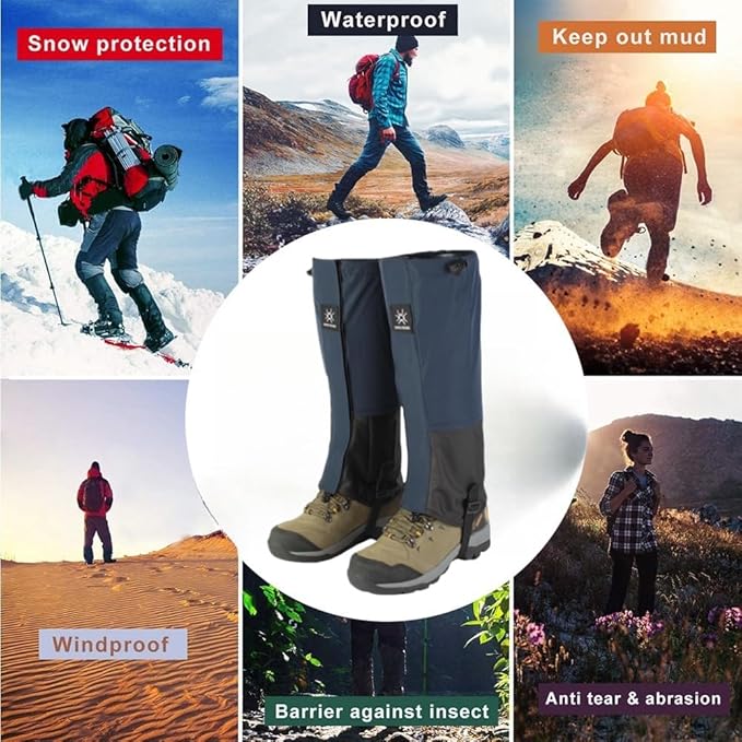 Waterproof Hiking Gaiters,Snow Boot Gaiters with Rubber Foot Strap,Lightweight and Adjustable,for Men and Women Hiking,Skiing,Mountaineering,Walking,etc.
