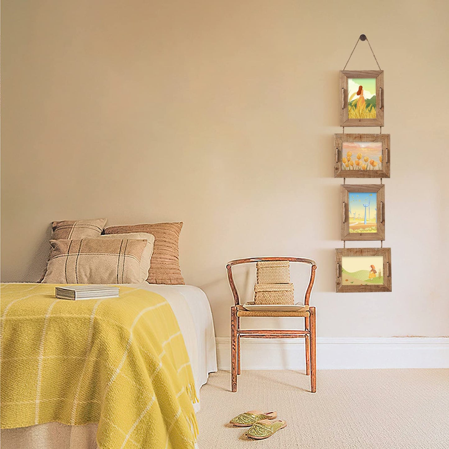 ABSWHLM 5x7 Picture Frames Rustic Solid Wood Hanging Picture Frames 4 Opening Photo Frame Display 4"x6" Pictures with Mat or 5"x7" Without Mat, 2 Pack Weathered Brown