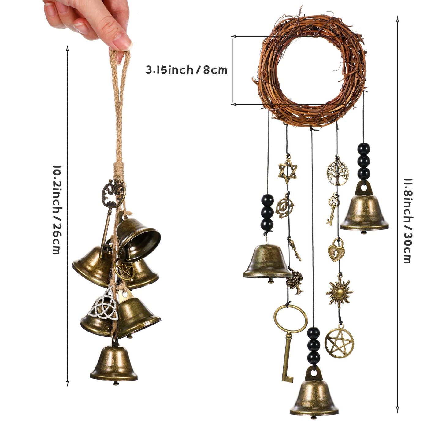 Jetec 2 Pieces Witch Bells for Door Knob for Protection Wind Chimes Door Hanger Wreath Handmade Hanging Witch Bells Magic Witchcraft Wicca Supplies for Home Protection Witchcraft Bell Decor(Novel)