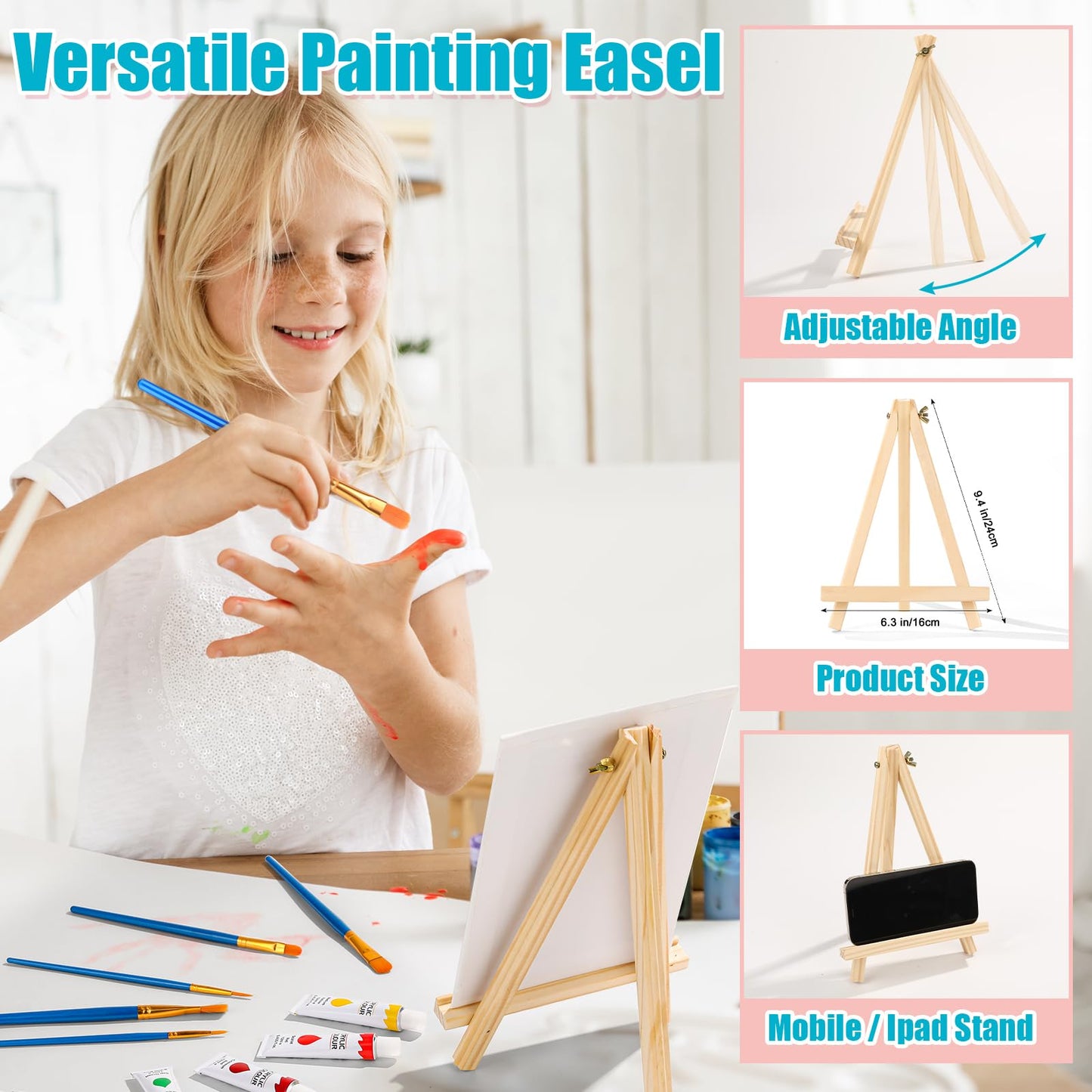 ESRICH 26 PCS Acrylic Paint Set with 12 Colors Acrylic Paints (12ml, 0.4 oz), 10 Paint Brushes, 2 Canvas, 1 Wood Easel, 1 Plate, Painting Supplies Kits for Kids, Adults, Artists and Beginners