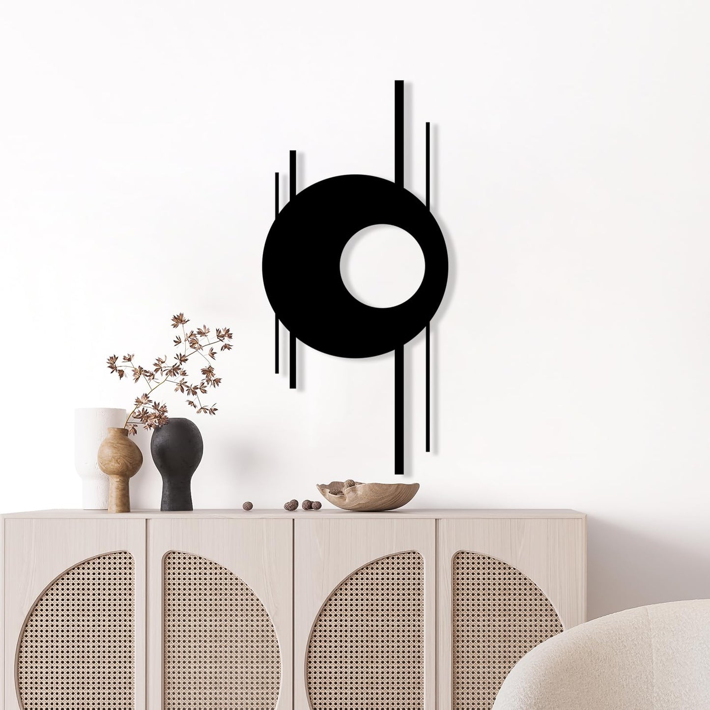 Metal Abstract Geometric Decor, Minimalist Wall Art, Geometric Lines Metal, Rustic Modern Living Room Decor, Housewarming Gift (Silver, 14 x 30 inch / 36 x 76 cm)