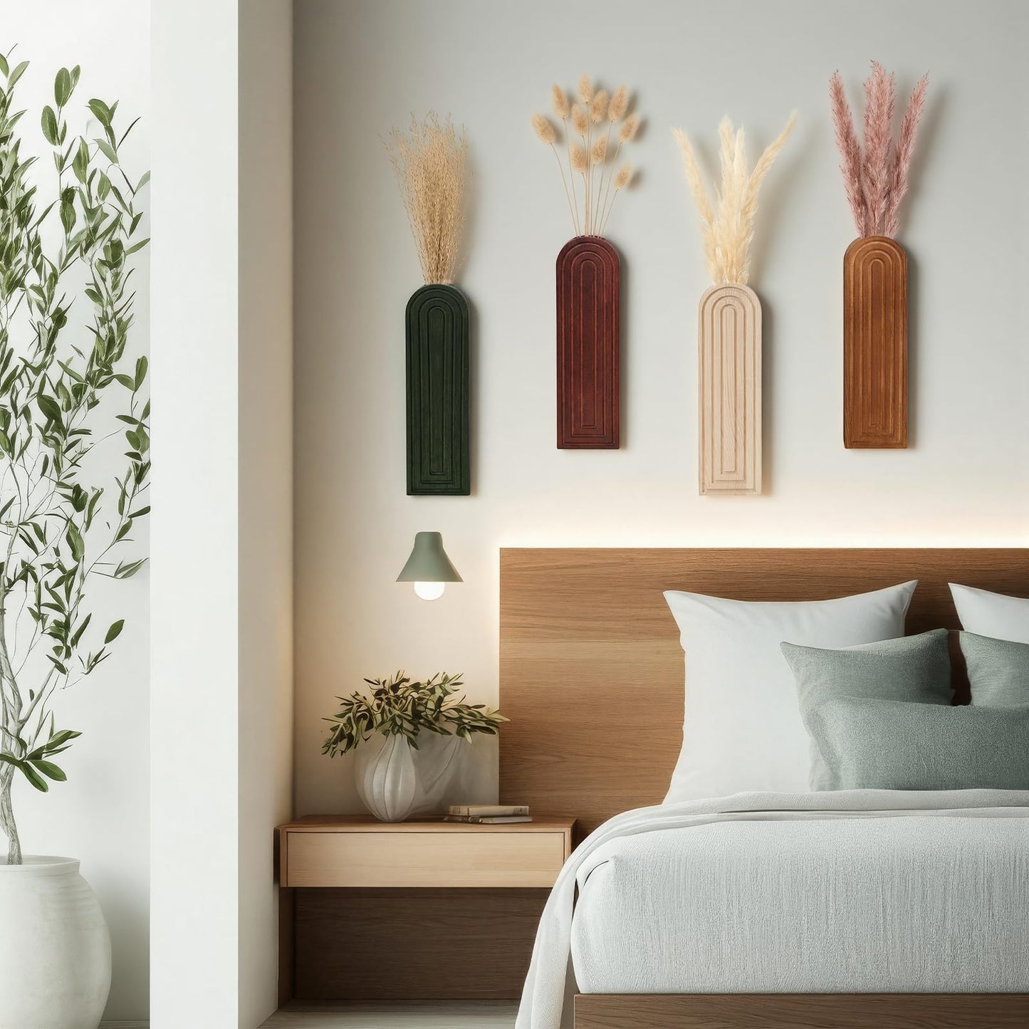 Ninehaoou 4 Pcs Wood Wall Planter Vase with Artificial Flowers, Farmhouse Boho Wall Hanging Decor for Living Room Entryway Bathroom Bedroom Kitchen Office Home Decoration(24 Pcs,Dried Pampas Grass)