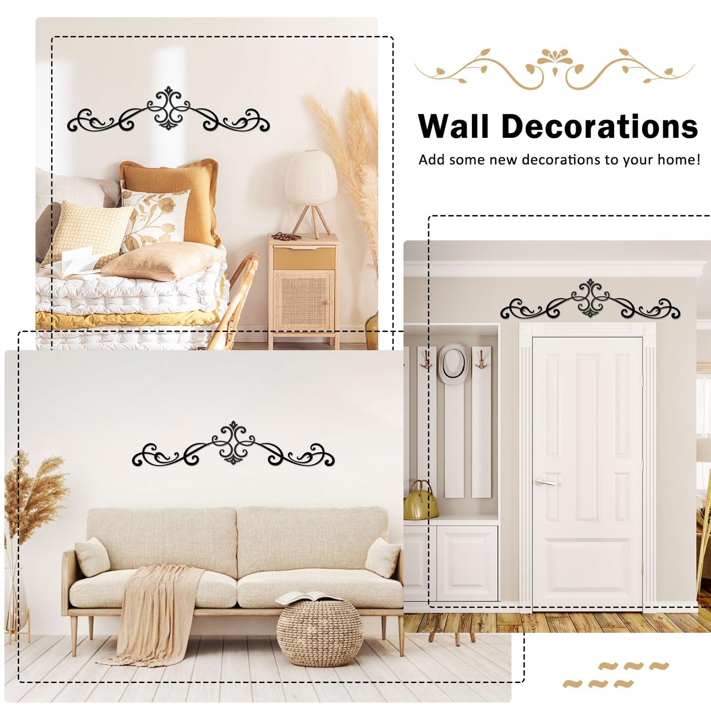 ShxTrade Metal Wall Art Decor, Metal wall hanging for Living Room, Dining Room, Bedroom, Kitchen, Bathroom, Office, Black 4-piece set
