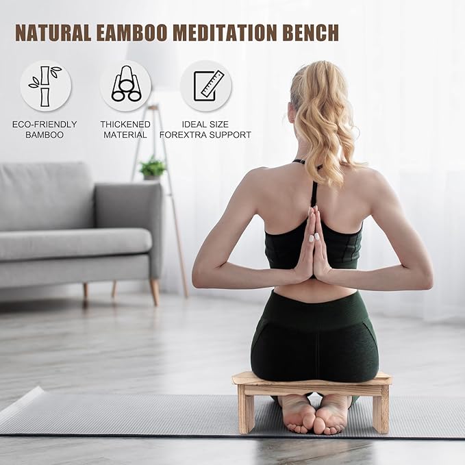 Meditation Bench - Yoga Bench,Wooden Zen Meditation Stool Kneeling Bench for Mindfulness Practice Tea Ceremony and Relaxation Ergonomic Design for Comfort and Support Household,Light Wood