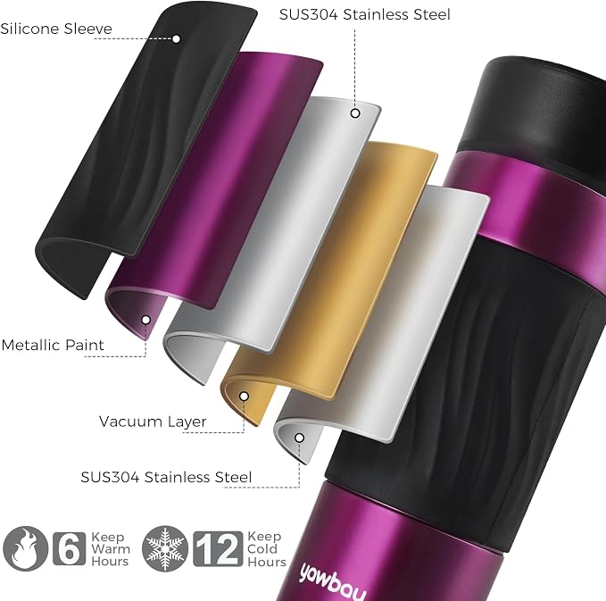 Travel Coffee Mug with 360°Lid, Travel Coffee Tumbler 16 oz Leak Proof, Stainless Steel Insulated Travel Mugs for Hot and Cold Spill Proof(MetPaintViolet)